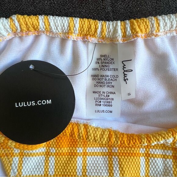 Lulus Marigold Yellow & White Plaid Textured Bikini Set - Picture 11 of 12